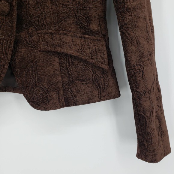 3/$25 Y2K Hot Kiss Velvet Blazer Jacket Floral Embossed Long Sleeve Brown - Picture 6 of 10